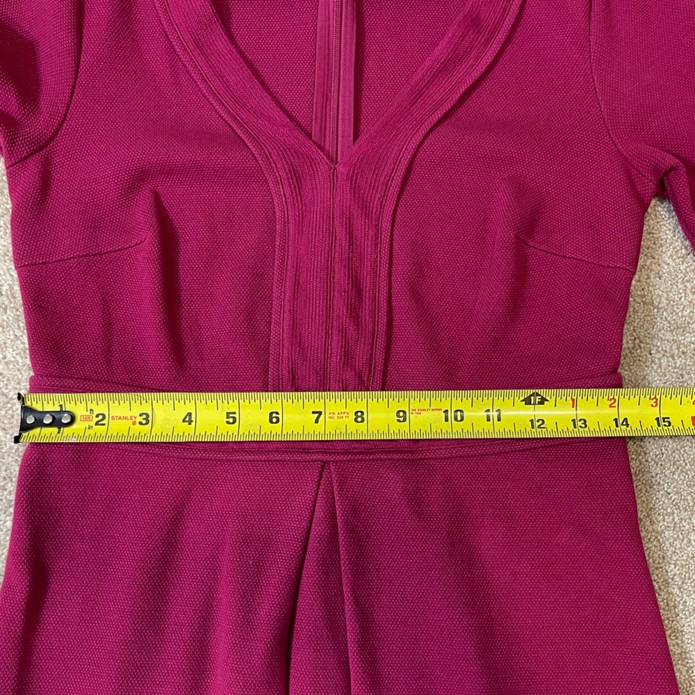 Boden Mercer Mulberry Textured Cotton Fit & Flare V Neck 3/4 Sleeve Dress - Picture 11 of 11
